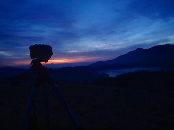 Hiking out in the dark to set up the camera before sunrise